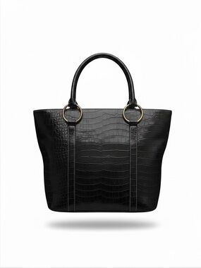 Marlo Y2K Classic Structure Black Croc-Embossed Tote Bag